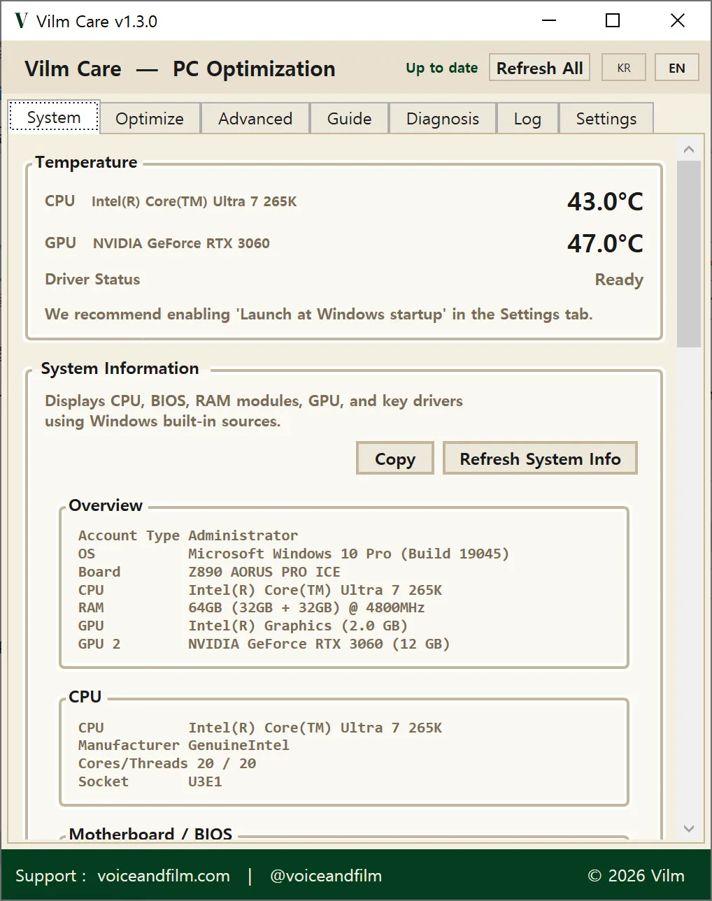 System tab