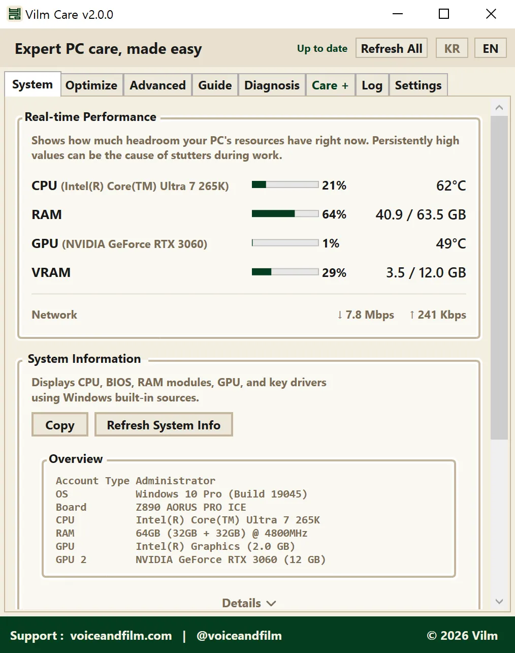 System tab