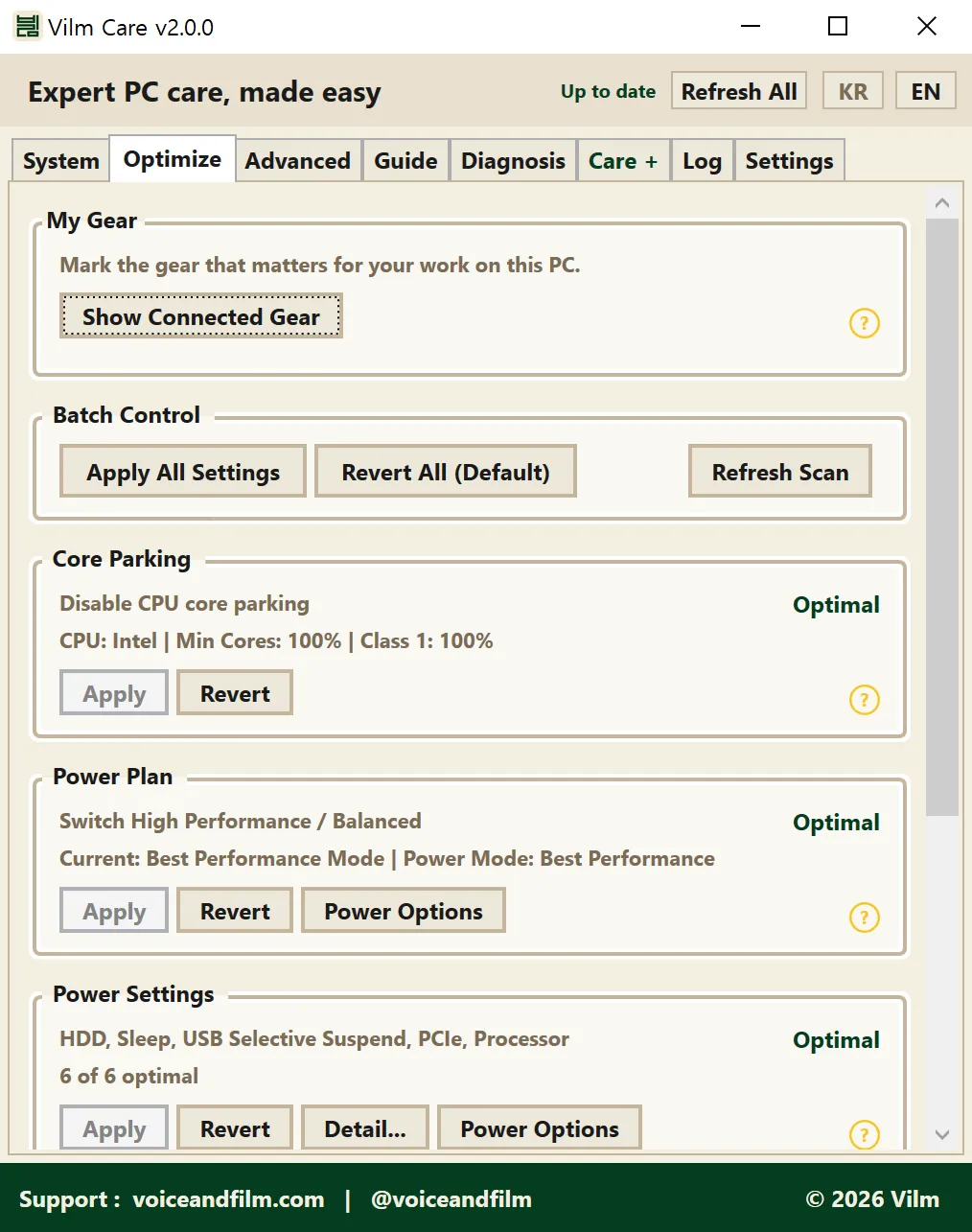 Optimization tab