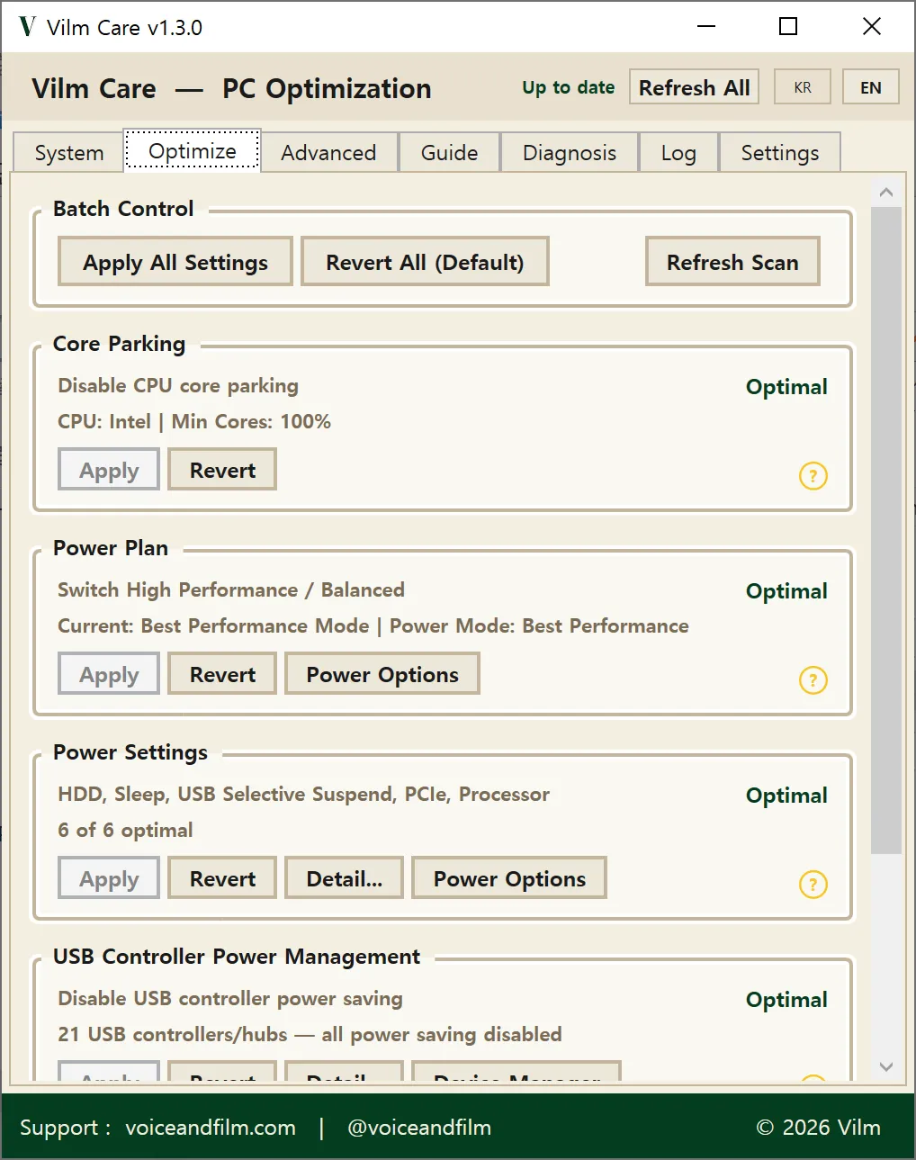 Optimization tab