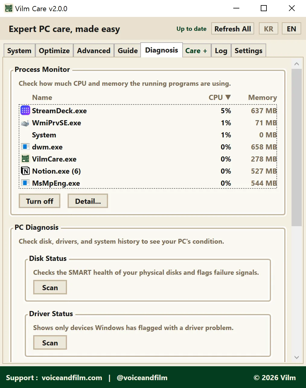 Diagnostics tab