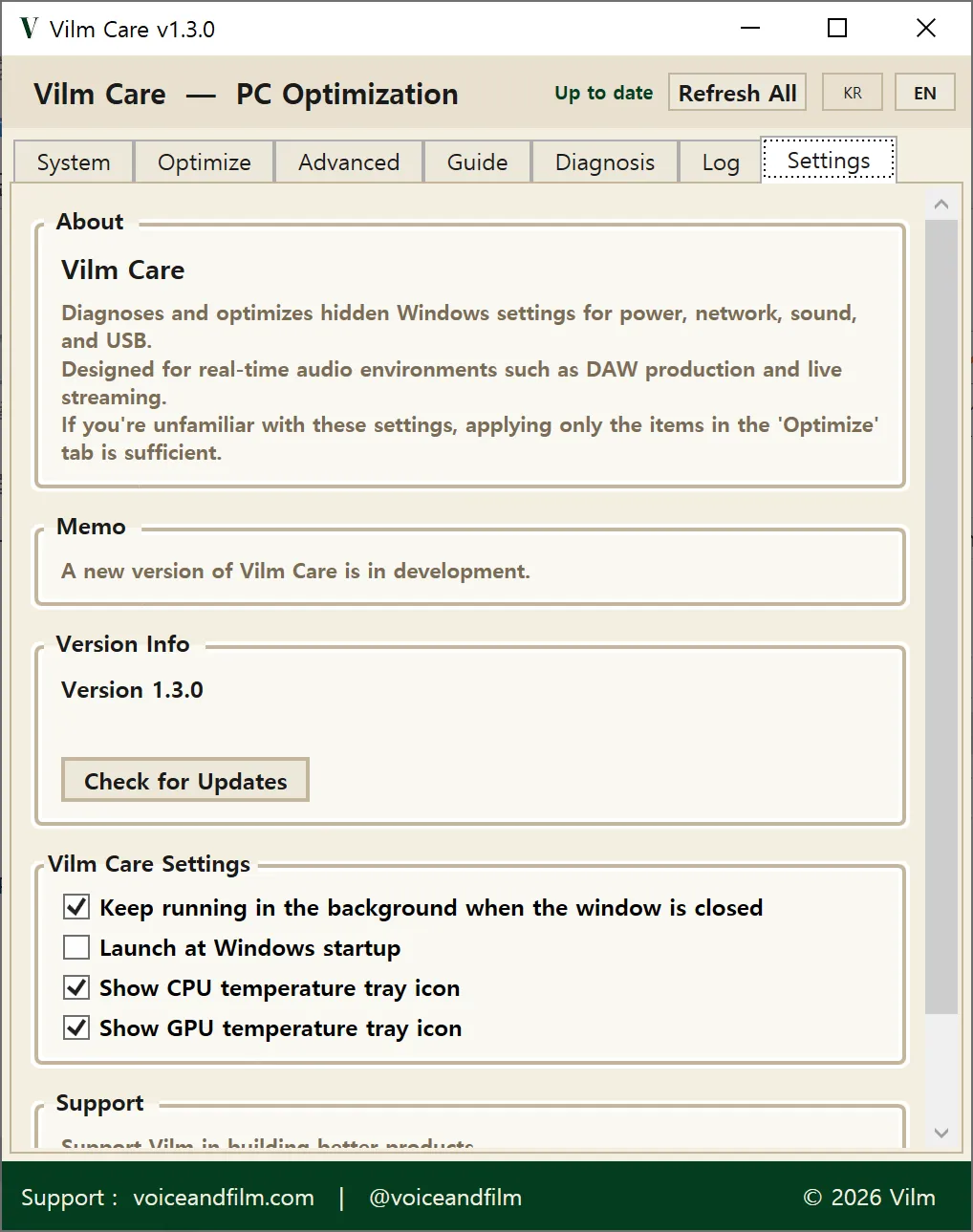 Settings tab