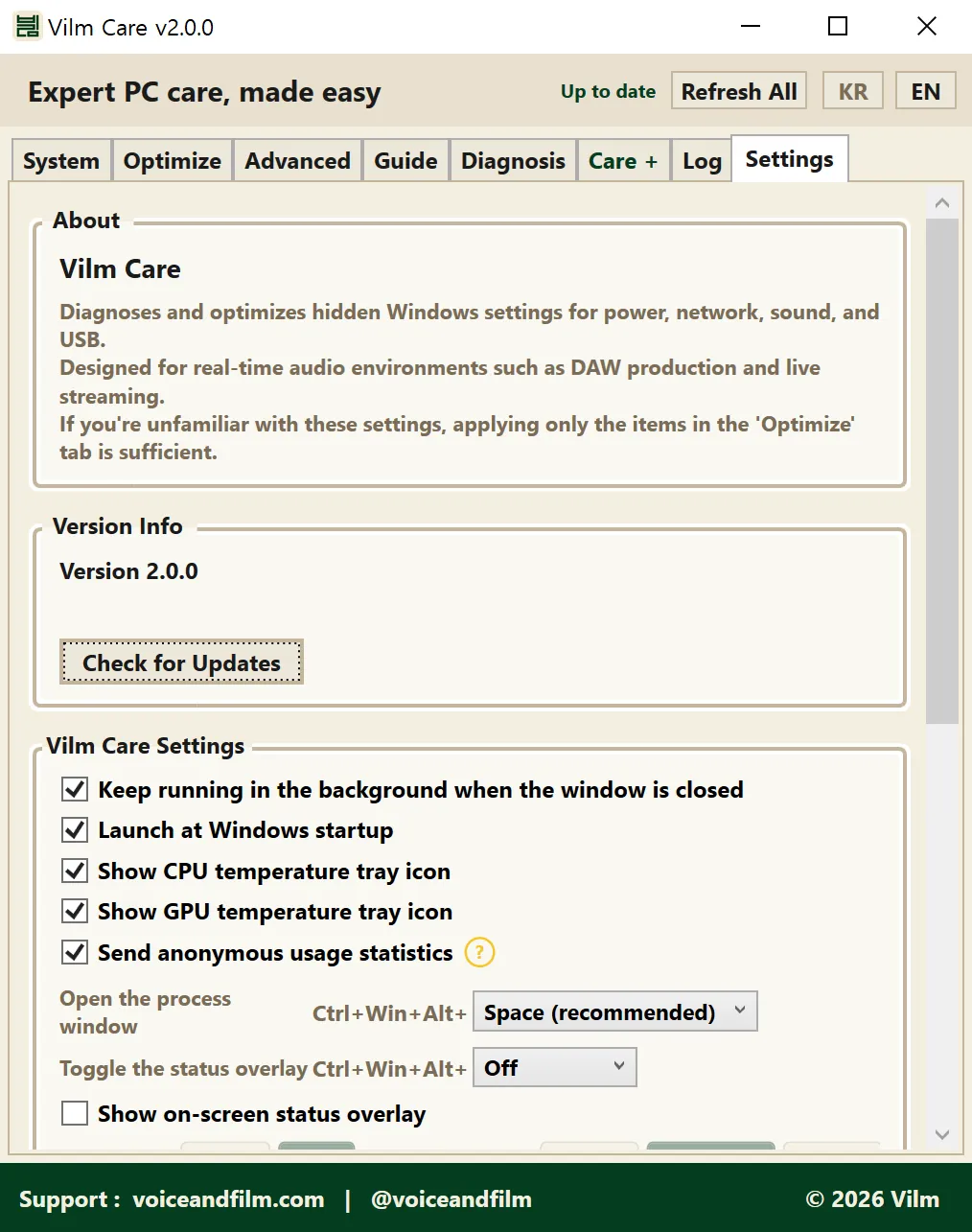 Settings tab